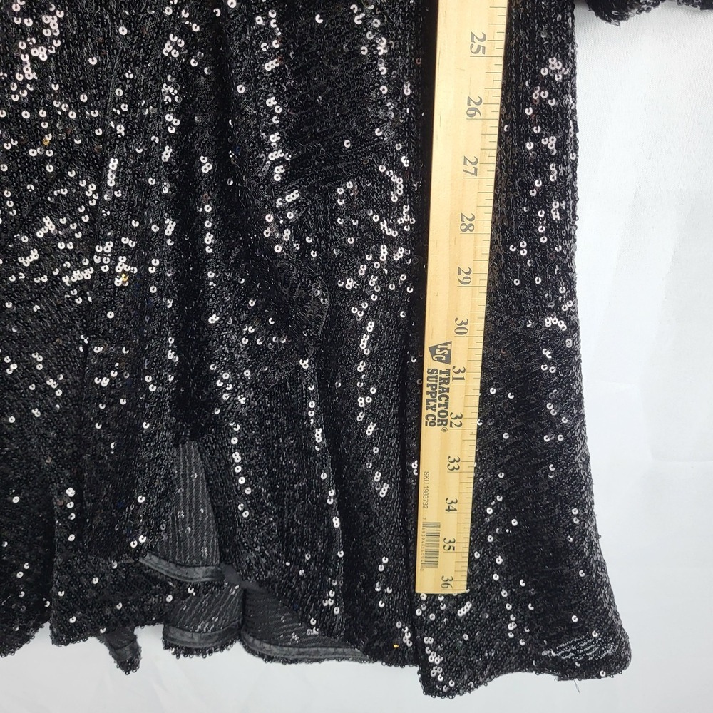 Eliza J Sequined Dress Women's 10 Black Faux Wrap Balloon Sleeves V Neck NWT - Picture 10 of 16